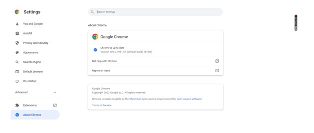 Chrome is up to date menu