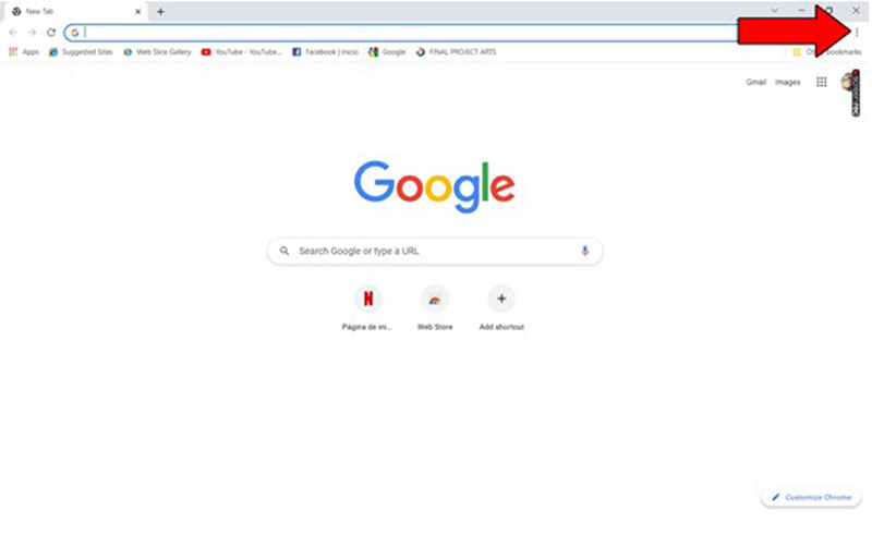 Google Chrome With Red Arrow Pointing To three dots menu