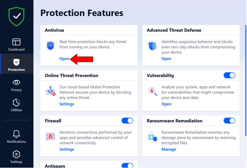 Protection Features Antivirus Open