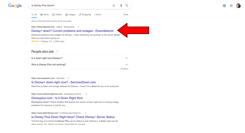 Google Search Results Of Disney Plus Down