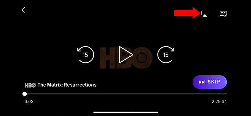 Hbo With Red Arrow Pointing to Airplay mode