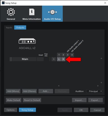 Selecting Main Studio One i/o option