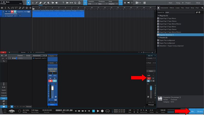Arrow Pointing To Mute Option In Studio One