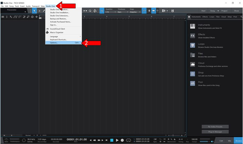 Selecting Studio One Options