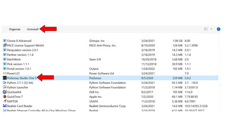 Uninstall Process of Presound Studio One