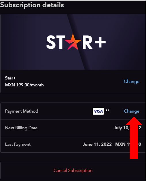 Change your Star+ payment method