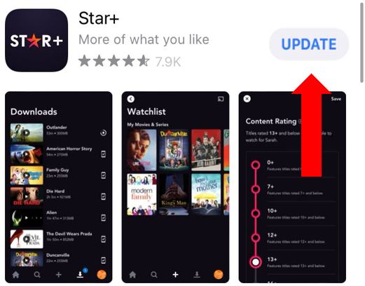 Update Star+ on iOS devices