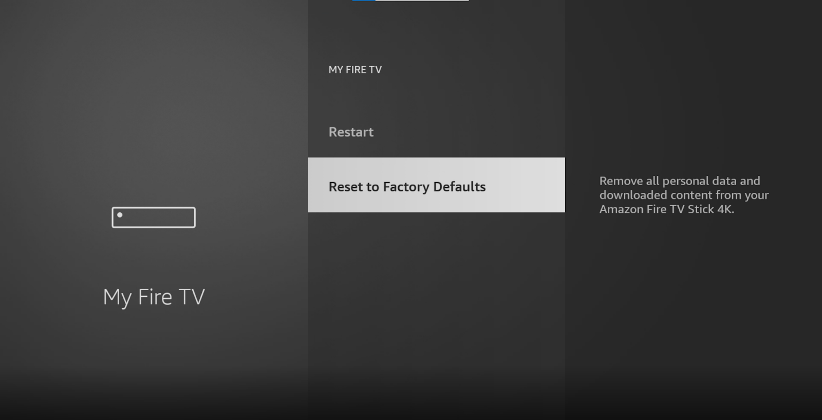 Reset Amazon Fire Stick to factory defaults