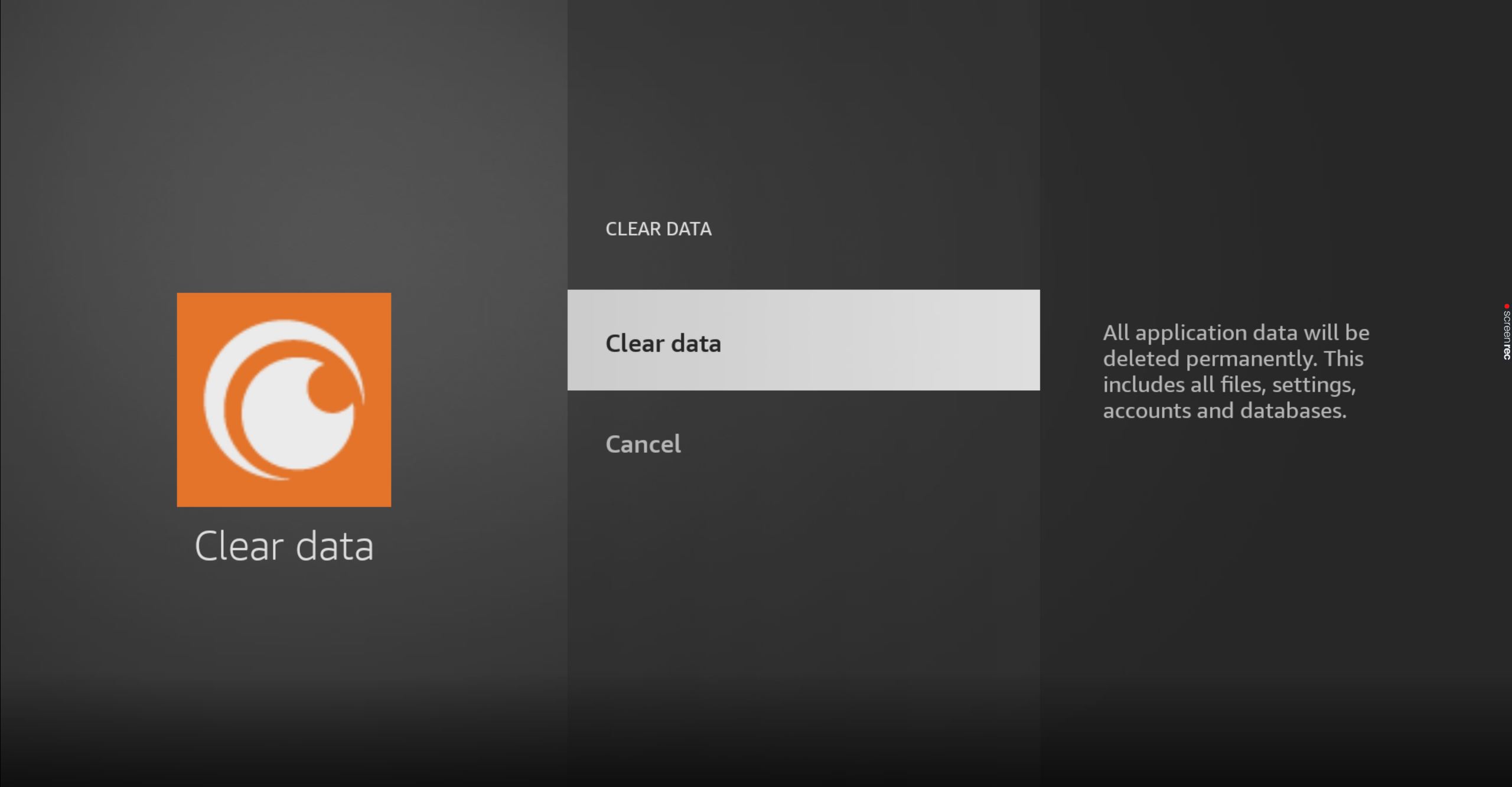 Clear Crunchyroll data on Amazon Firestick