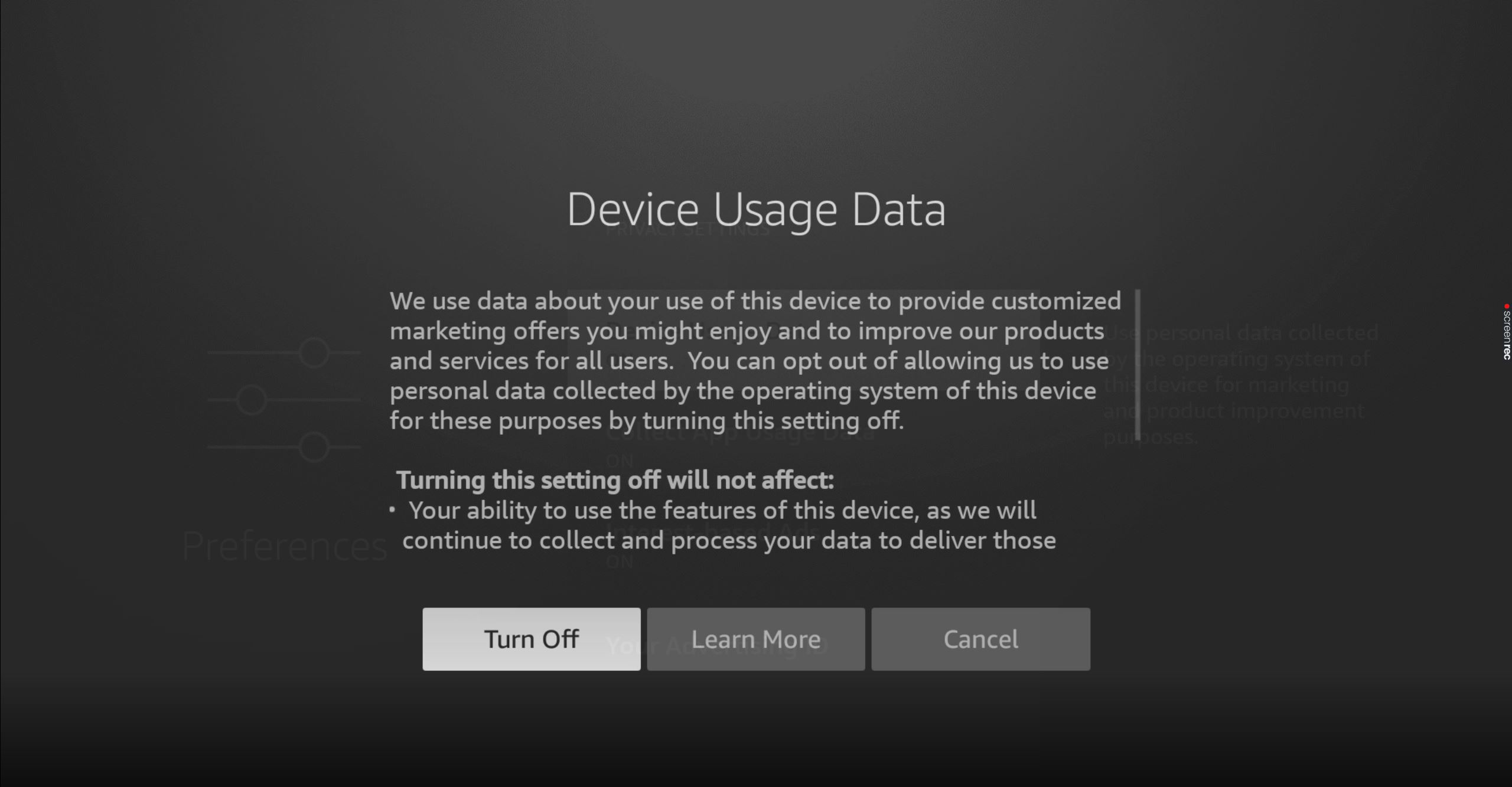 Confirm disable Device Usage Data on Amazon Firestick