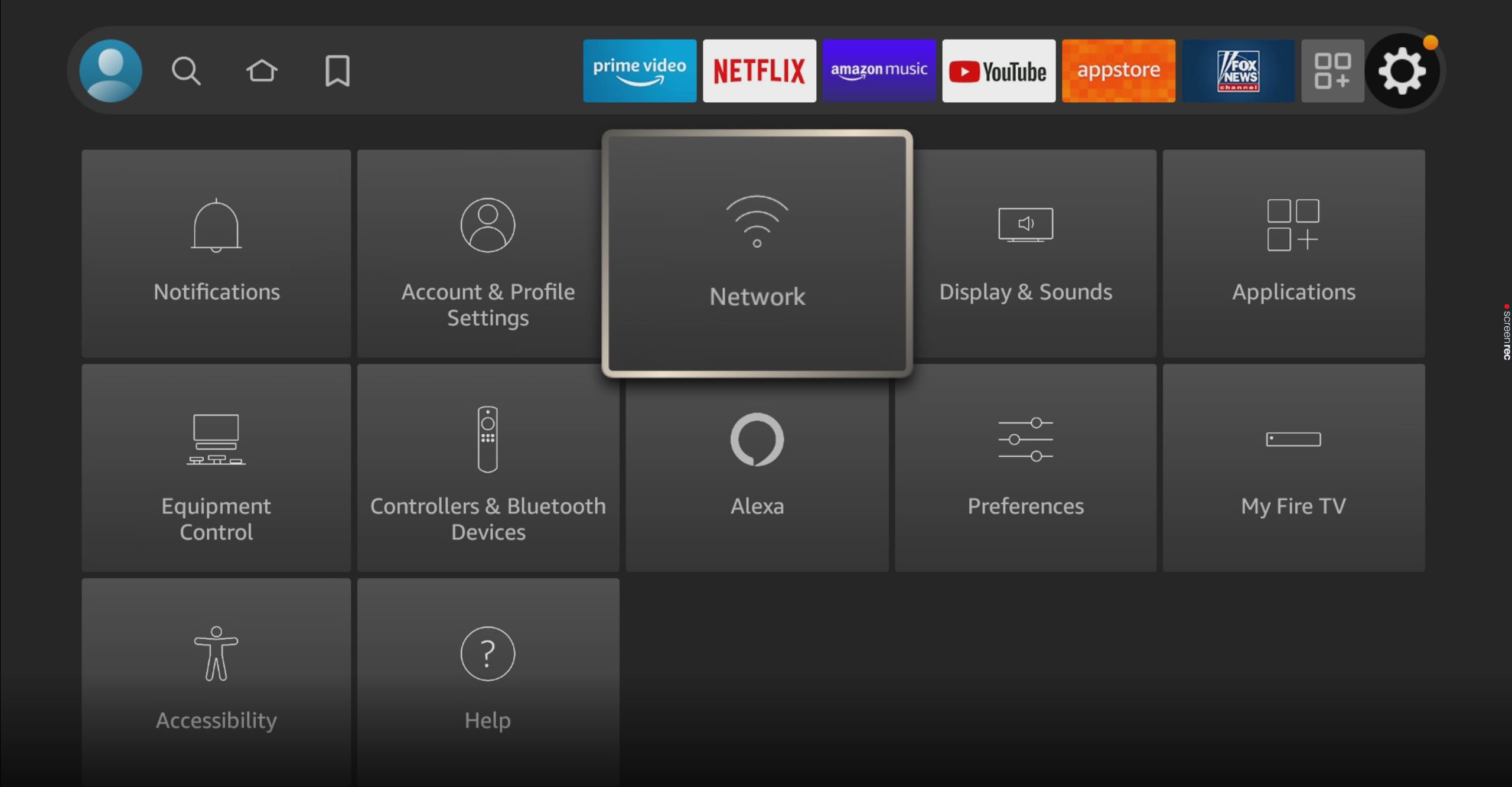 Access network settings on Amazon Firestick