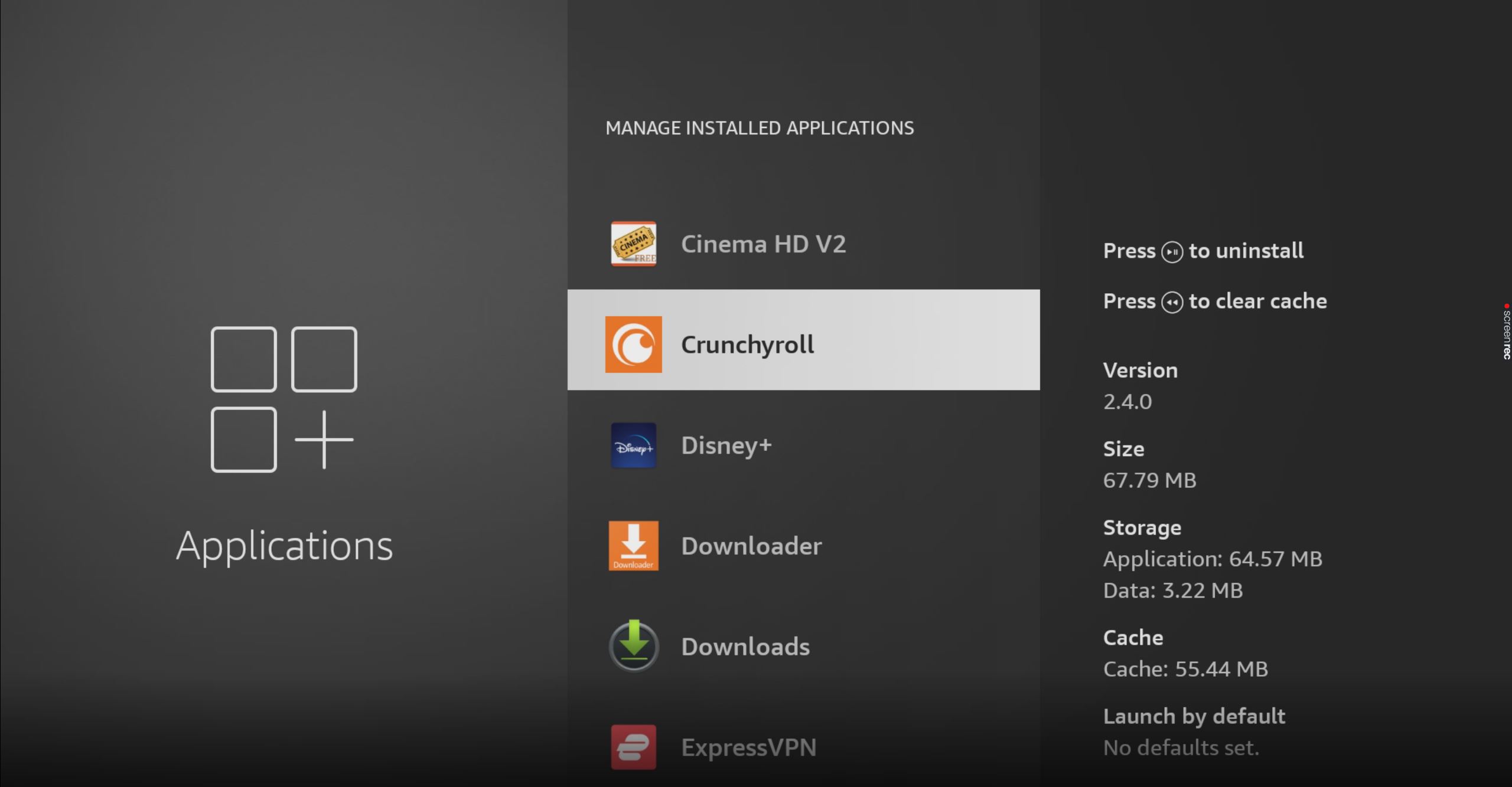 Select Crunchyroll from installed Applications on Amazon Firestick