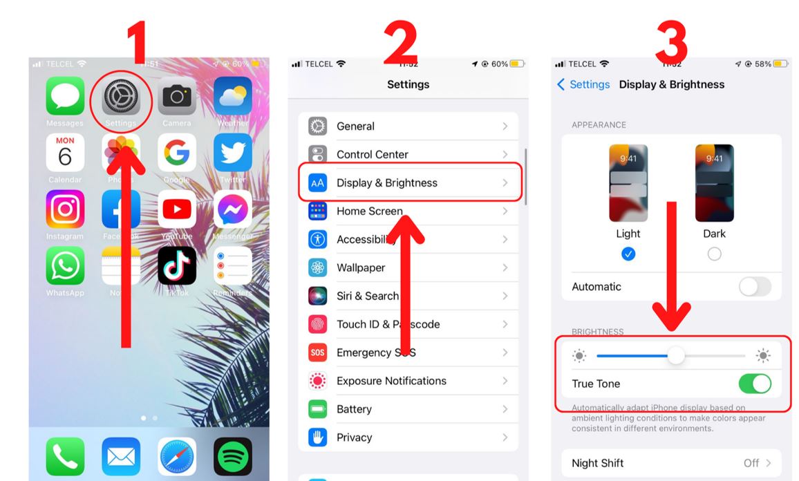 Adjust the brightness settings on iOS devices