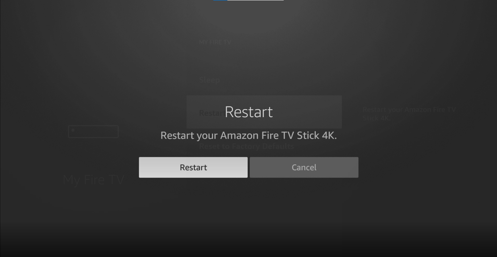 Confirm Reset on Amazon Firestick