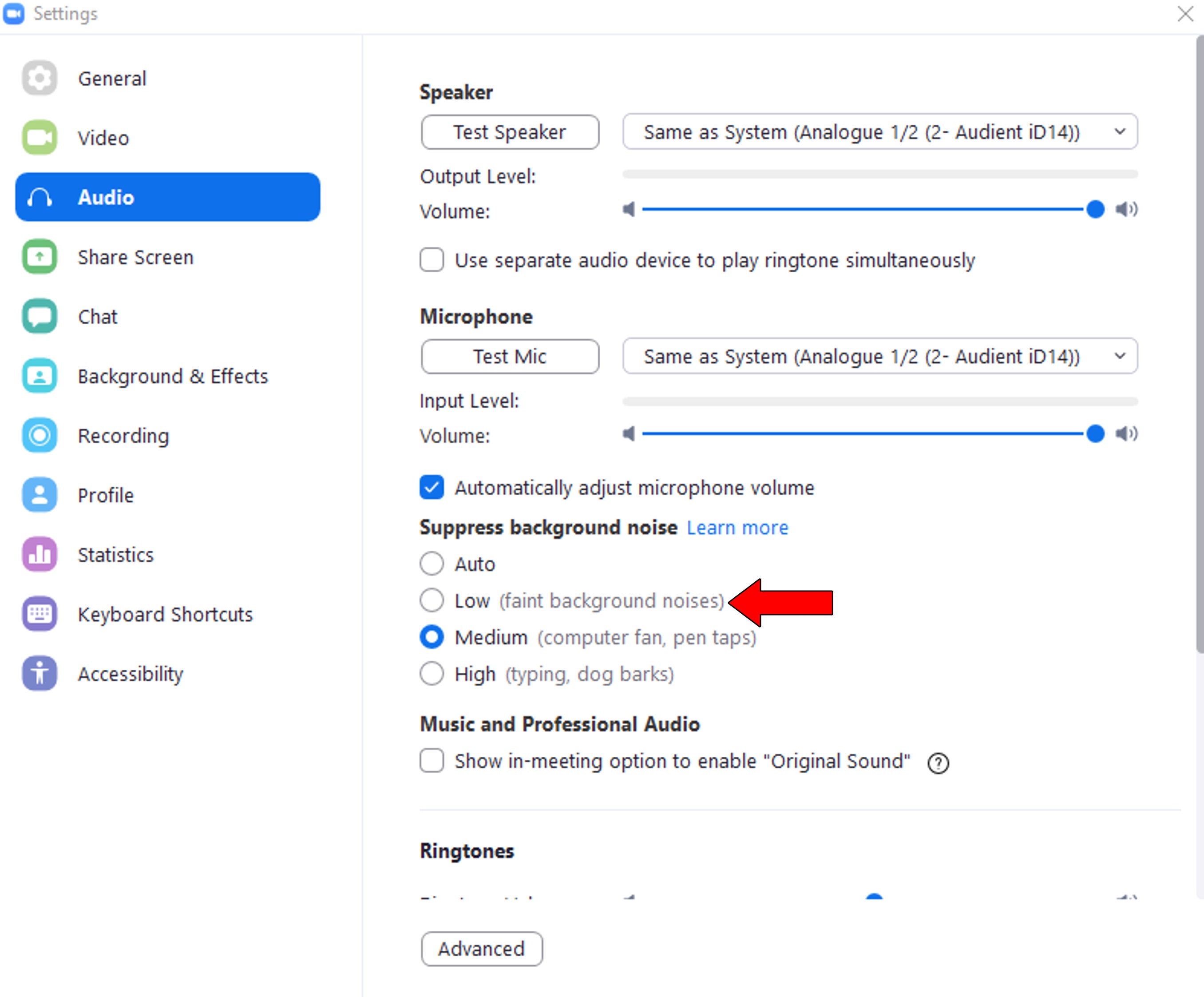 How to adjust noise-cancellation levels on Zoom