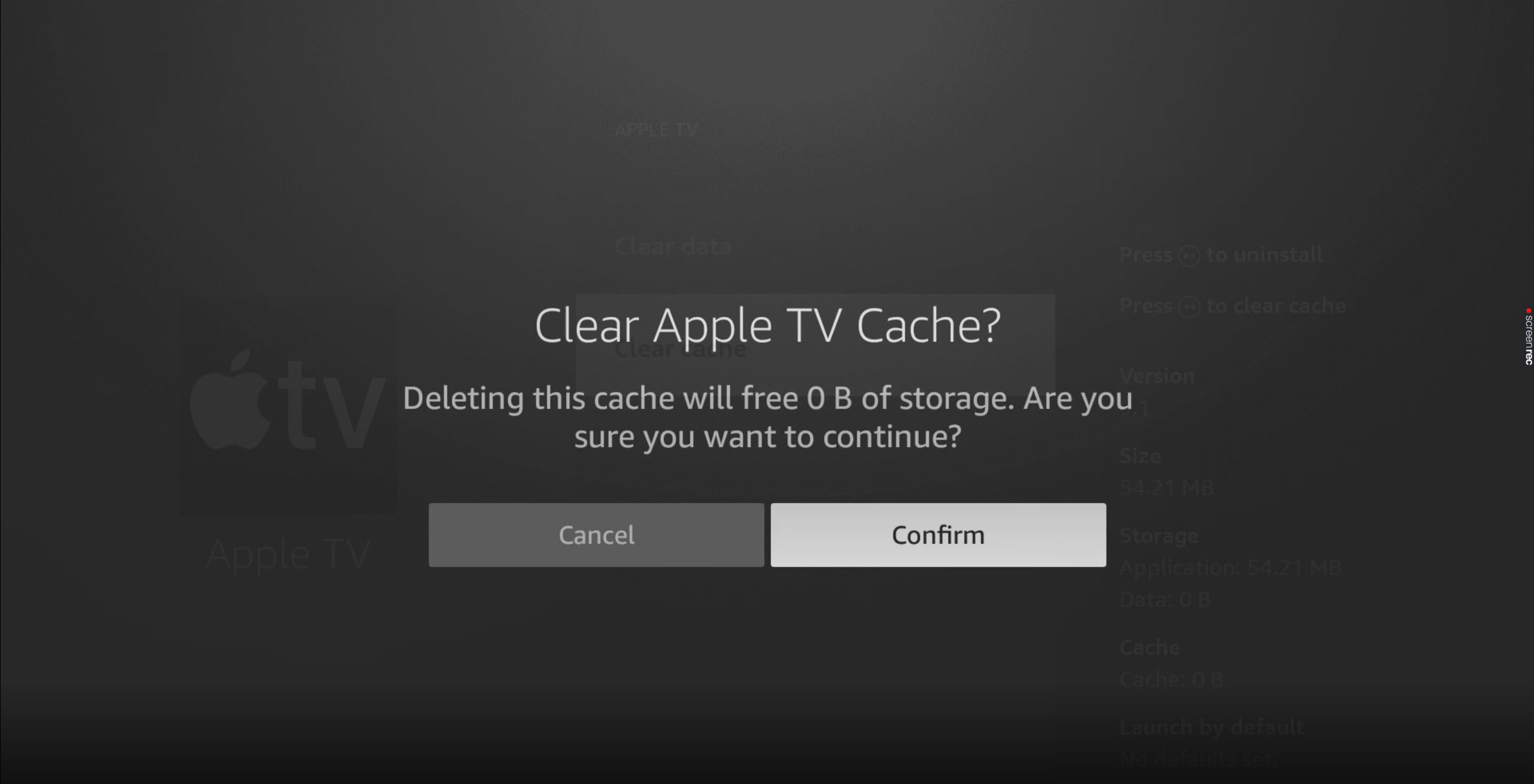 How to confirm clearing Apple TV's cache on Amazon Firestick