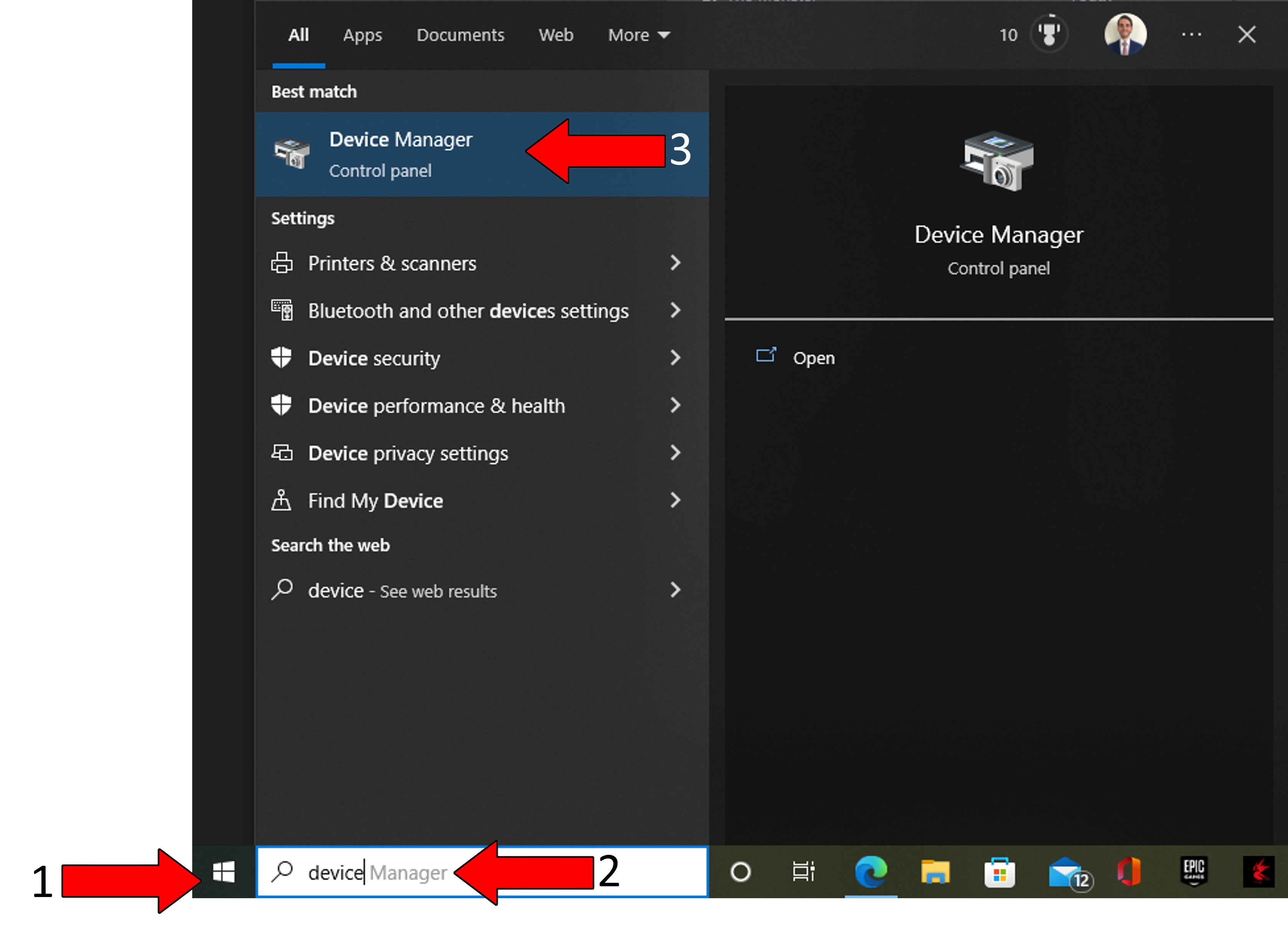 How to enter Device Manager on Windows 10