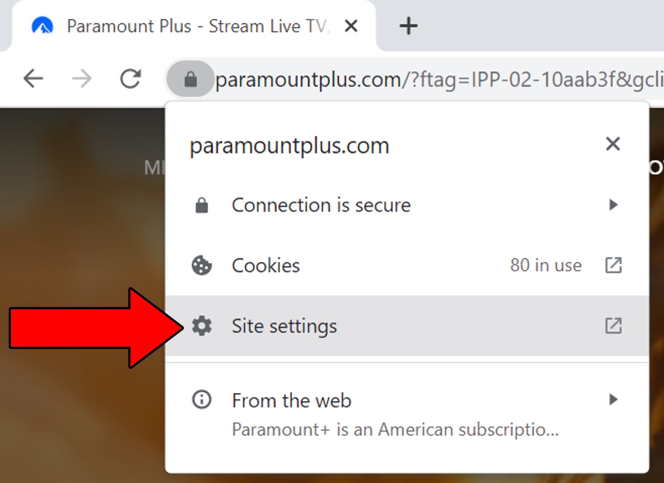 Access Paramount Plus Site Settings on Google Chrome
