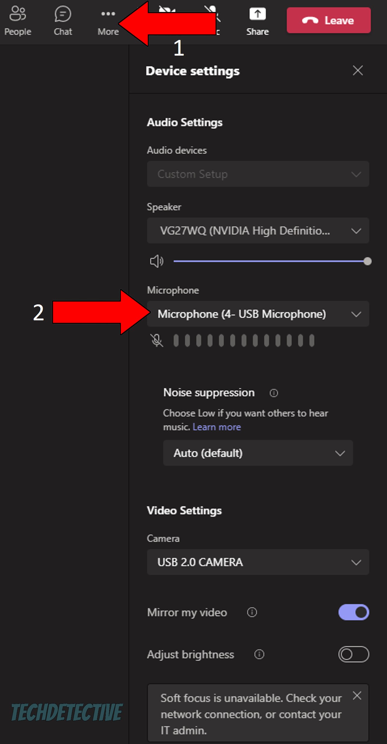 How to change microphones in Microsoft Teams