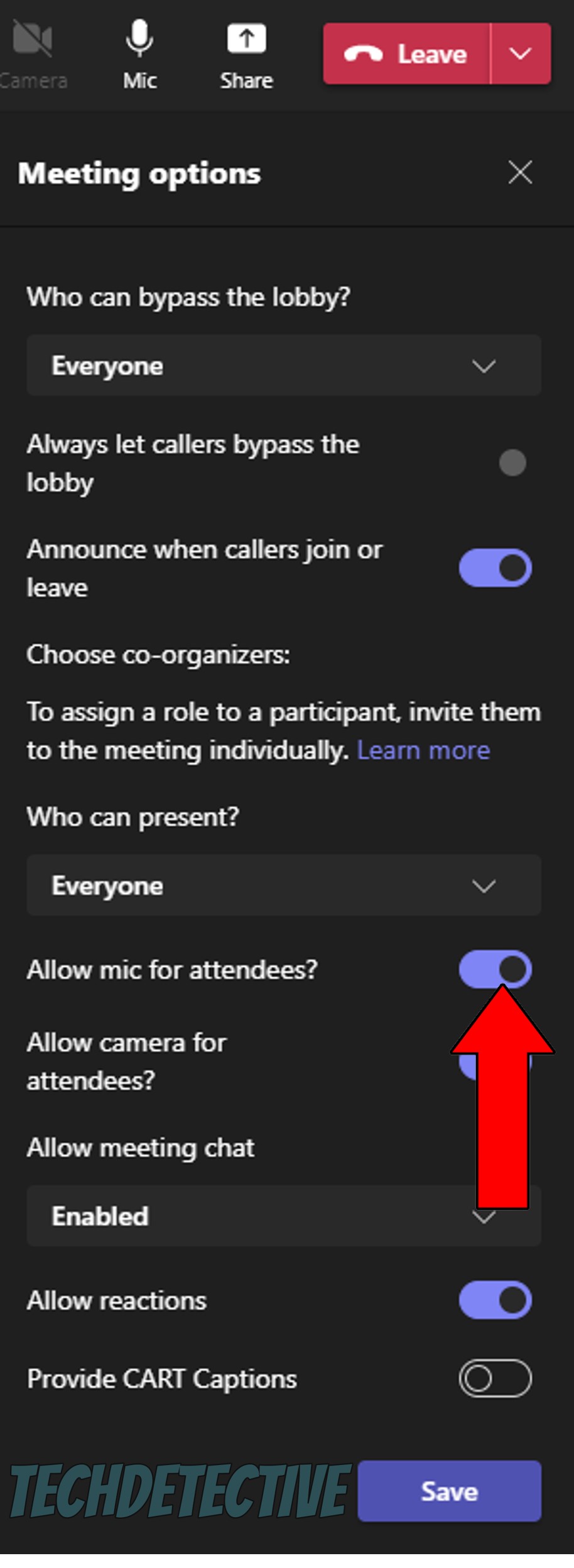 How to disable mic for all attendees in Microsoft Teams