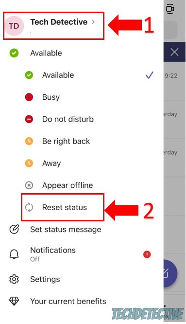 Reset your Microsoft Teams status on your phone