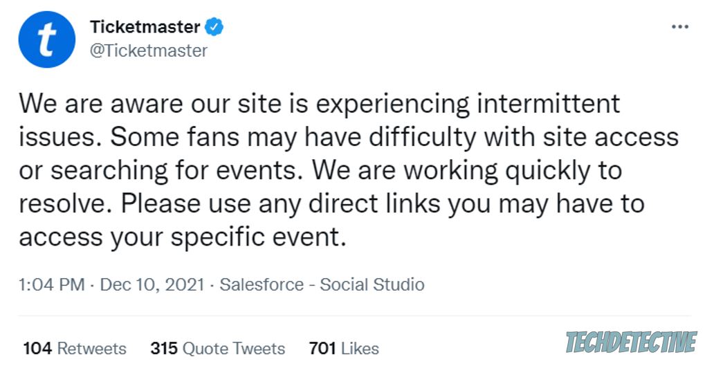 Check Ticketmaster's Twitter profile