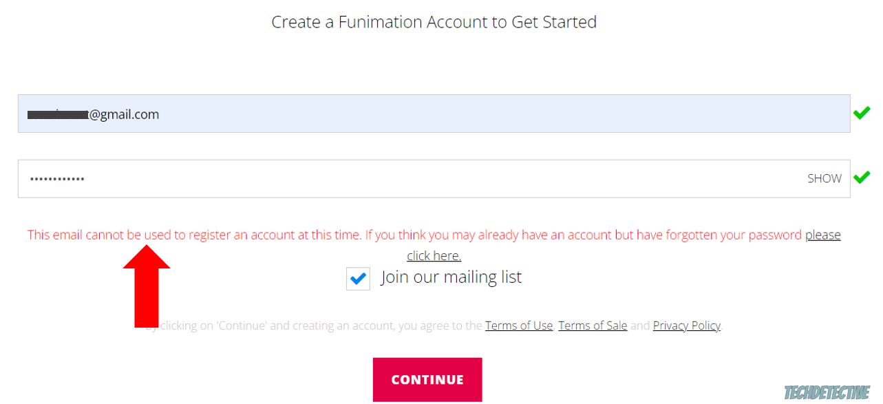 Can't create an account on Funimation