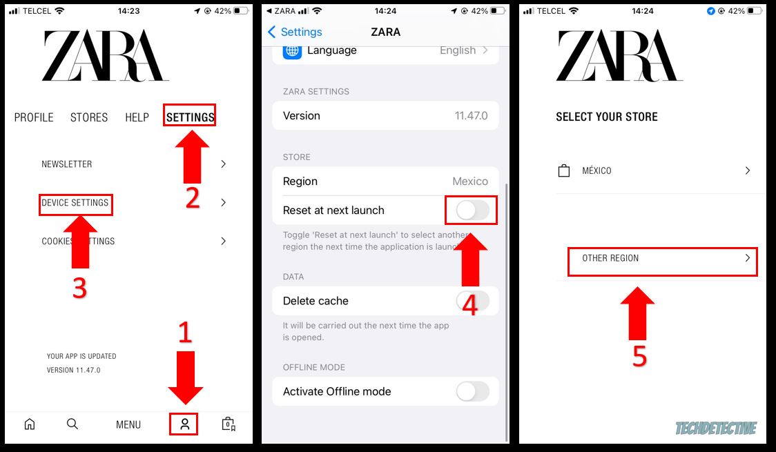 Change the country and currency on the Zara app: iOS devices