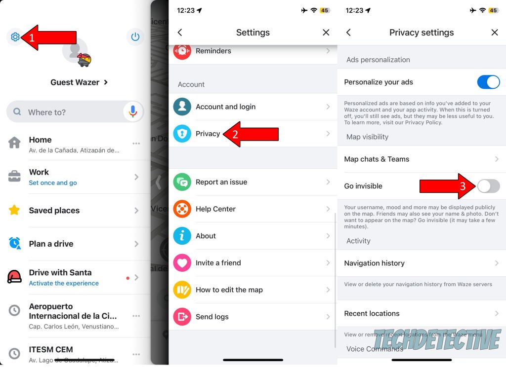 How to disable the go invisible option on Waze