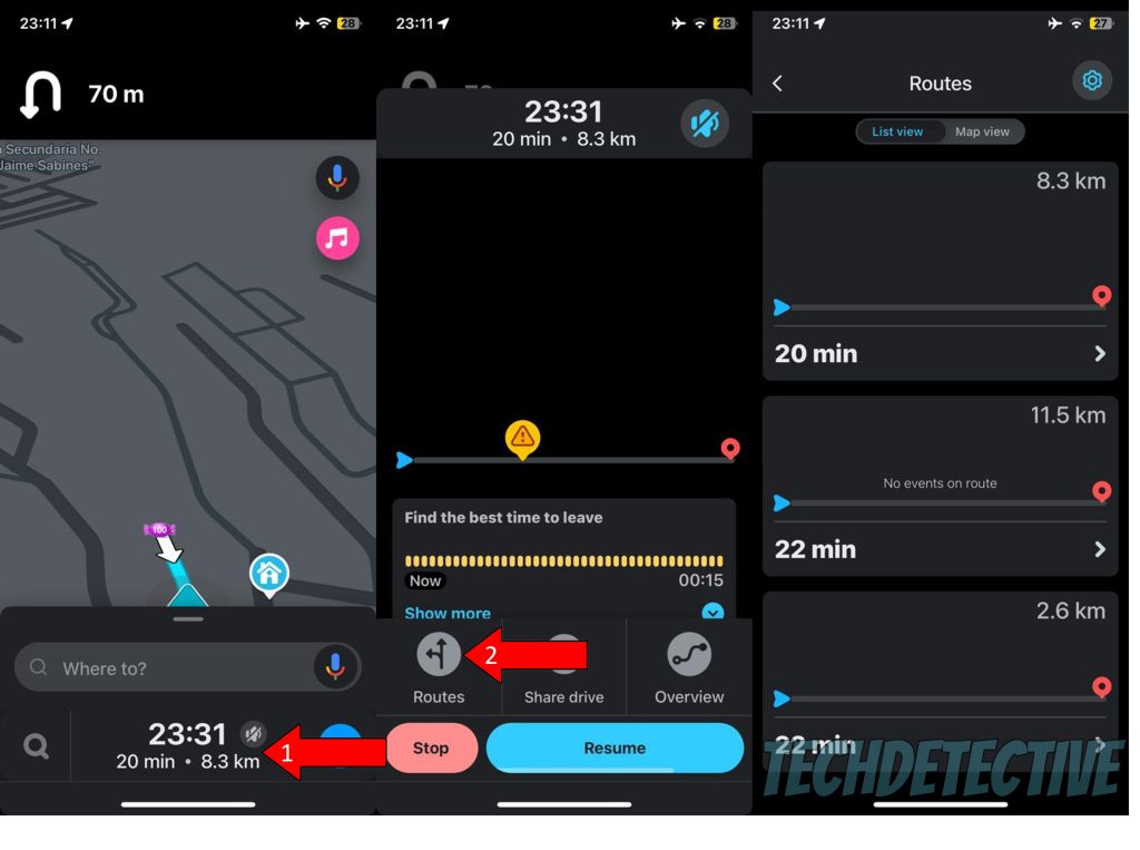 How to select a different route on Waze