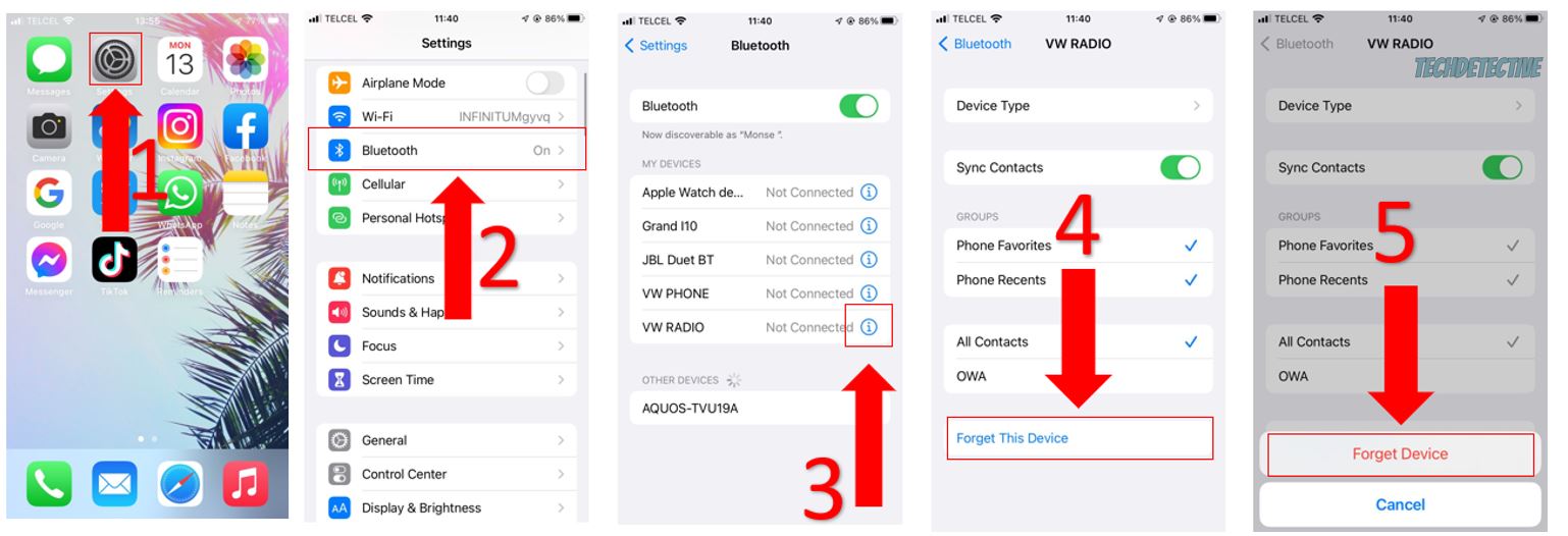 Forget a device on iPhone's Bluetooth Settings