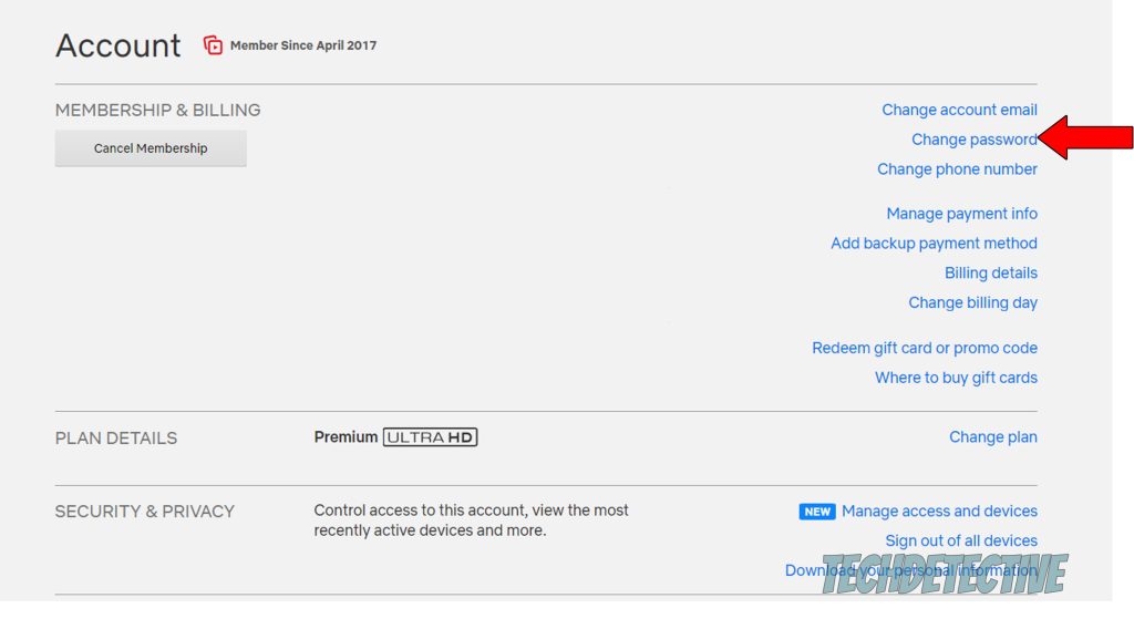 How to change password on Netflix