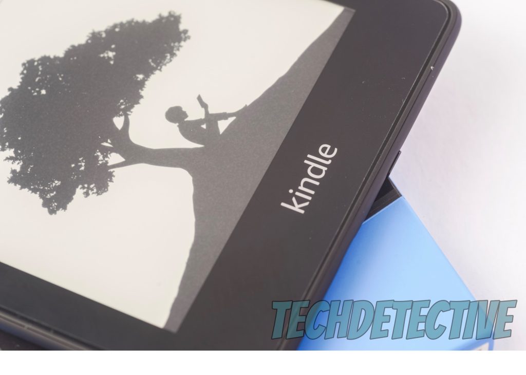 An Amazon kindle on a white background