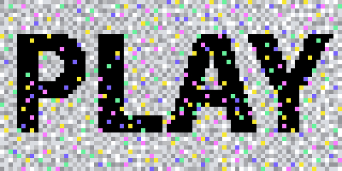 The word “PLAY” in low resolution surrounded by pixels